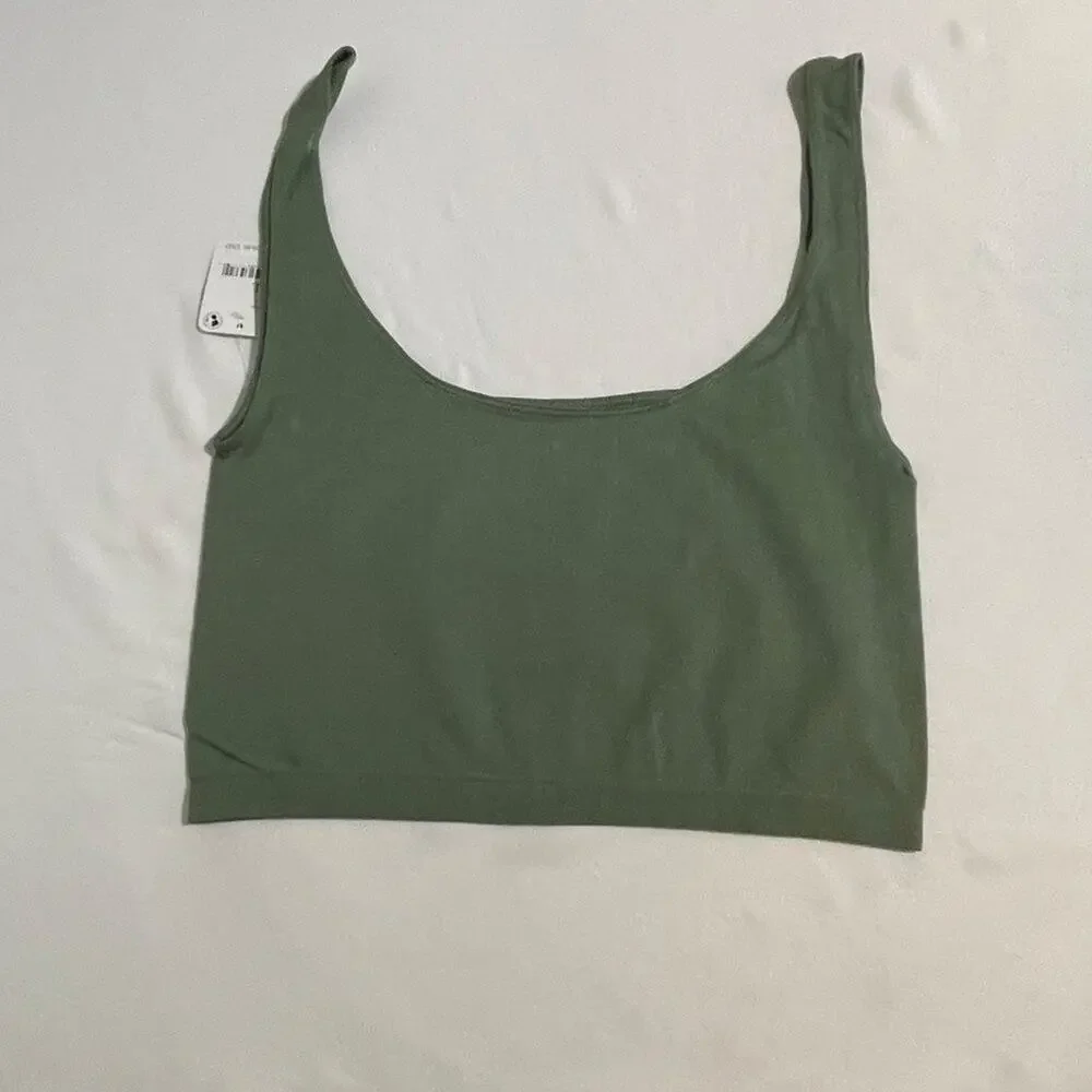 Free People Intimately Scoop Neck Crop Tank M/L Army Green Seamless NWT USA